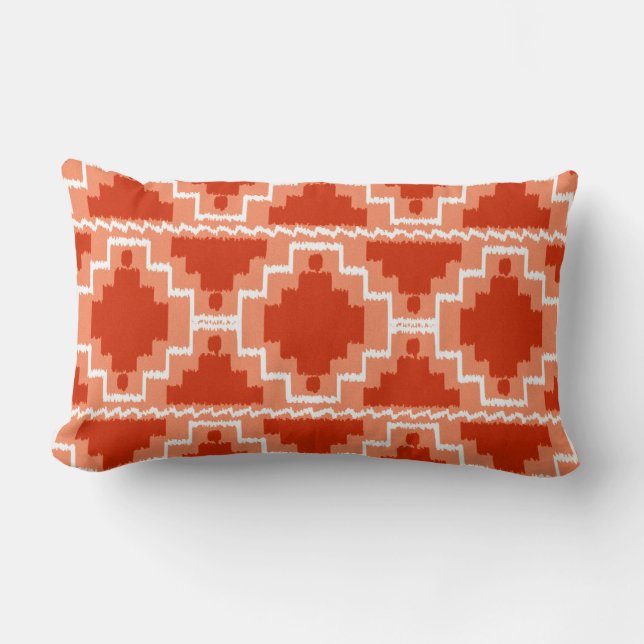 Ikat Aztec Tribal - Rust, Orange och vitt Lumbarkudde (Framsida)