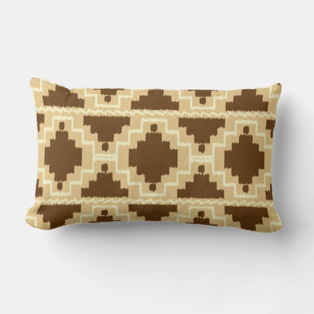 Ikat Aztec Tribal - Tan, brun och grädde Lumbarkudde (Framsida)
