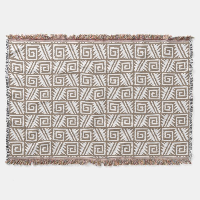 Ikat Aztec Tribal - Taupe Tan och Cream Filt (Framsidan)