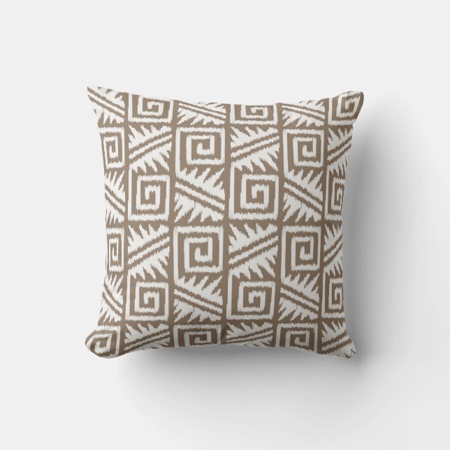 Ikat Aztec Tribal - Taupe Tan och Cream Kudde (Framsida)