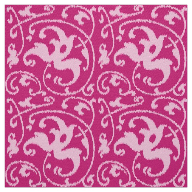 Ikat blom- damast - fuchsiaen och bleken - rosor tyg (Provkarta)