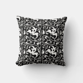 Ikat Blommigt Damask - Black and White Kudde