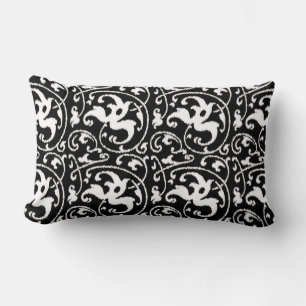 Ikat Blommigt Damask - Black and White Lumbarkudde