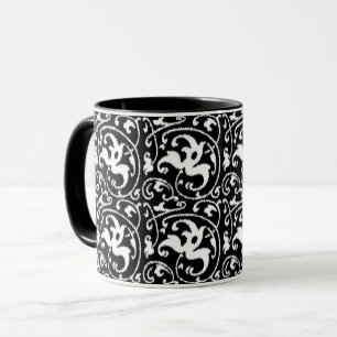Ikat Blommigt Damask - Black and White Mugg