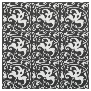 Ikat Blommigt Damask - Black and White Tyg