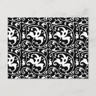 Ikat Blommigt Damask - Black and White Vykort