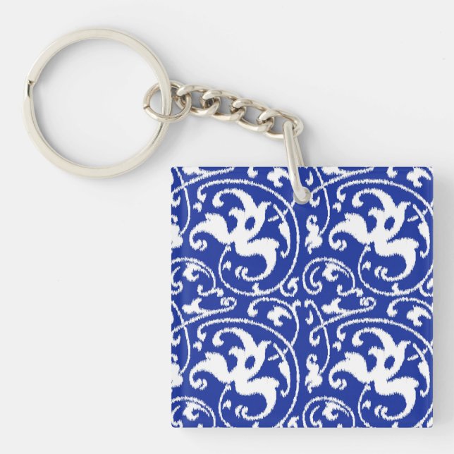 Ikat Blommigt Damask - Cobalt Blue and White (Framsidan)