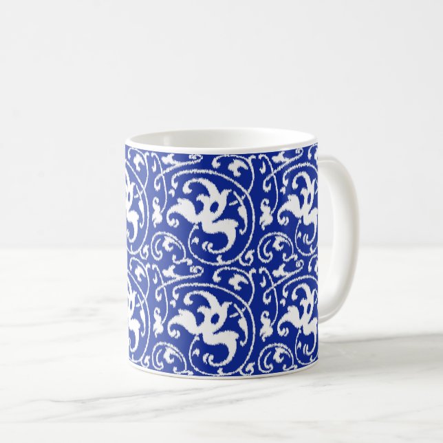 Ikat Blommigt Damask - Cobalt Blue and White Kaffemugg (Framsida höger)