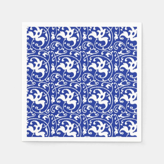 Ikat Blommigt Damask - Cobalt Blue and White Pappersservett (Framsidan)