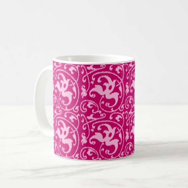 Ikat Blommigt Damask - Fuchsia och Blek Rosa Kaffemugg (Framsida vänster)