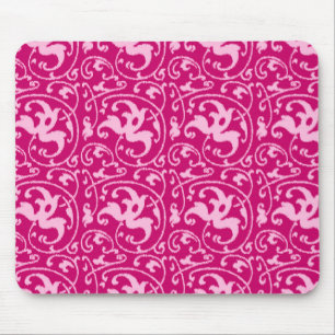 Ikat Blommigt Damask - Fuchsia och Blek Rosa Musmatta