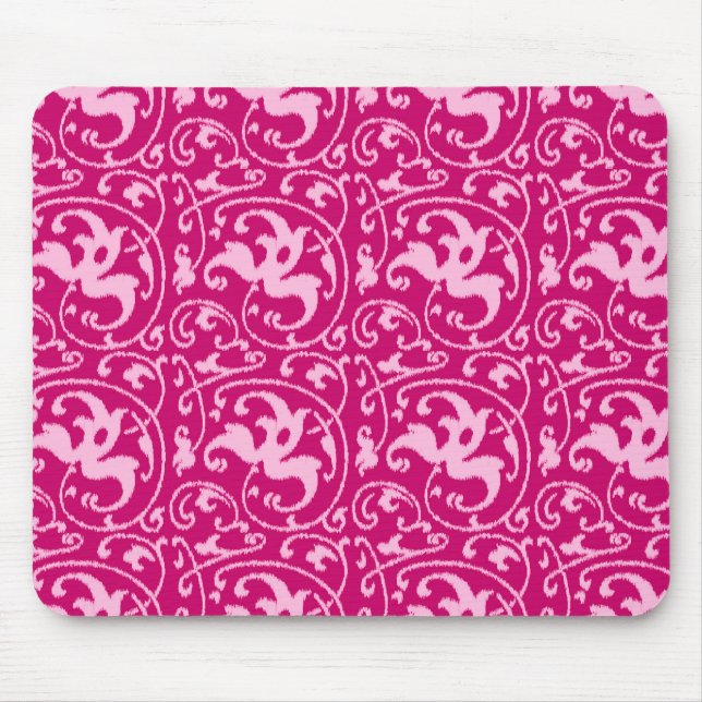 Ikat Blommigt Damask - Fuchsia och Blek Rosa Musmatta (Framsidan)