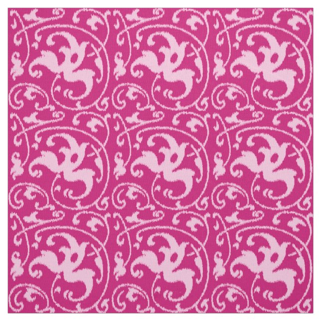 Ikat Blommigt Damask - Fuchsia och Blek Rosa Tyg (Provkarta)