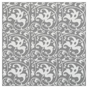 Ikat Blommigt Damask - Grått / Grått och vit Tyg