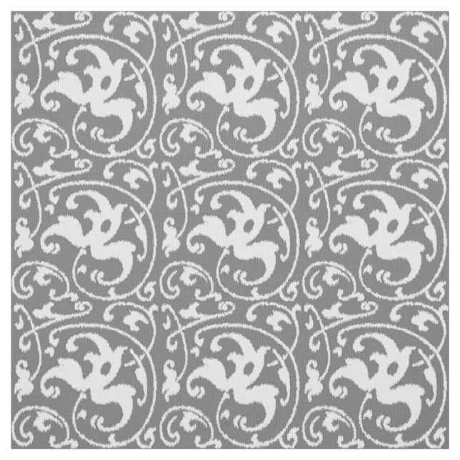 Ikat Blommigt Damask - Grått / Grått och vit Tyg (Provkarta)