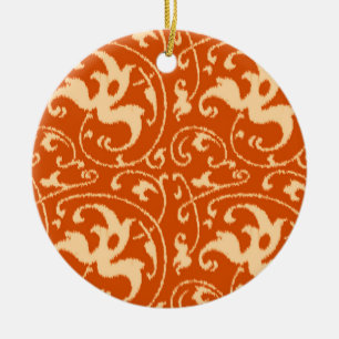 Ikat Blommigt Damask - Mandarin Orange Julgransprydnad Keramik