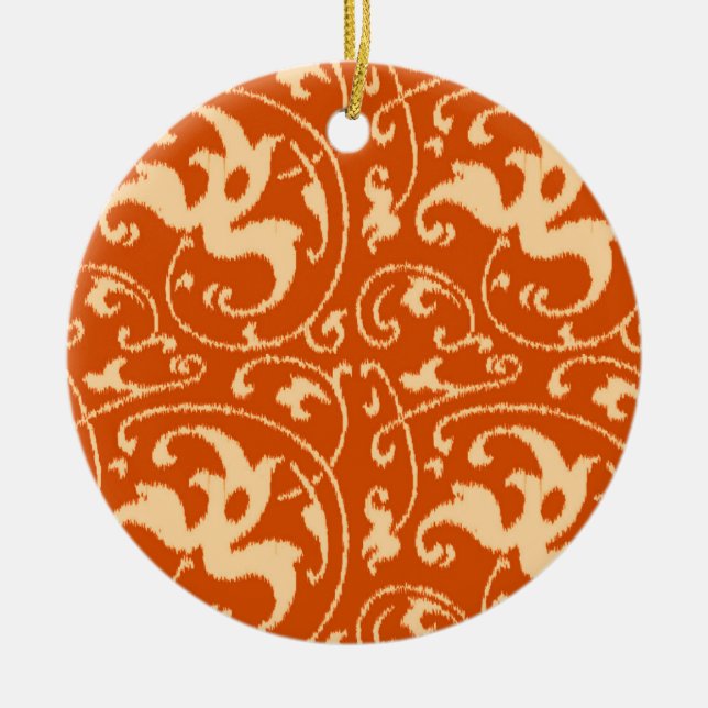 Ikat Blommigt Damask - Mandarin Orange Julgransprydnad Keramik (Framsidan)