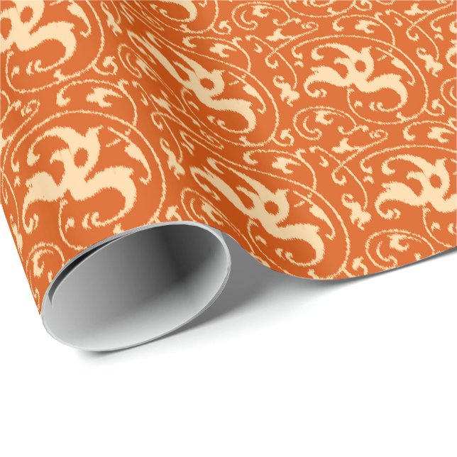 Ikat Blommigt Damask - Mandarin Orange Presentpapper (Rullad Hörn)