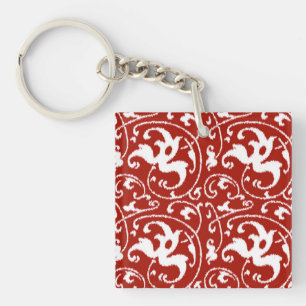 Ikat Blommigt Damask - Mörk Red and White