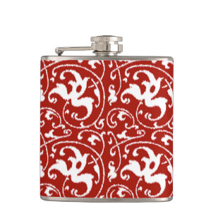 Ikat Blommigt Damask - Mörk Red and White Fickplunta