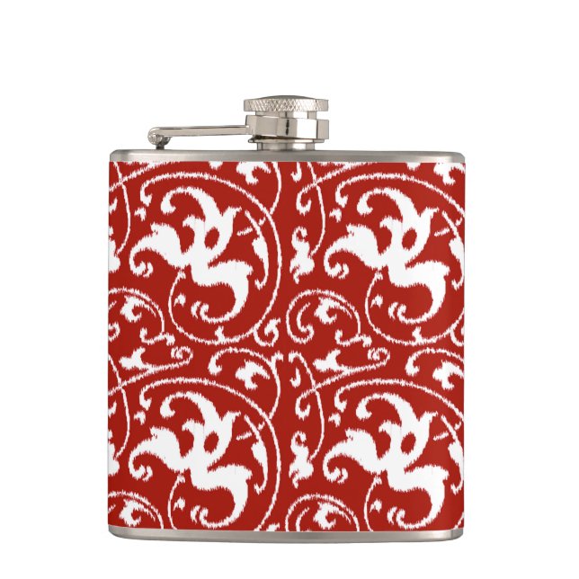 Ikat Blommigt Damask - Mörk Red and White Fickplunta (Framsidan)