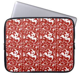 Ikat Blommigt Damask - Mörk Red and White Laptop Sleeve