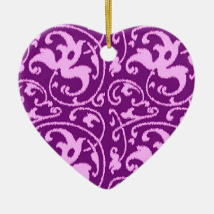 Ikat Blommigt Damask - Orchid och Lila Julgransprydnad Keramik