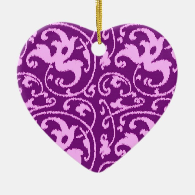 Ikat Blommigt Damask - Orchid och Lila Julgransprydnad Keramik (Framsidan)