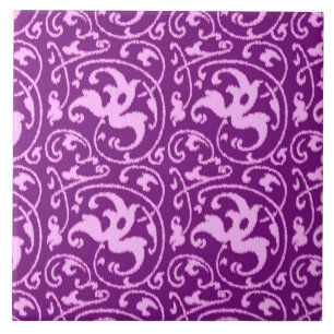 Ikat Blommigt Damask - Orchid och Lila Kakelplatta