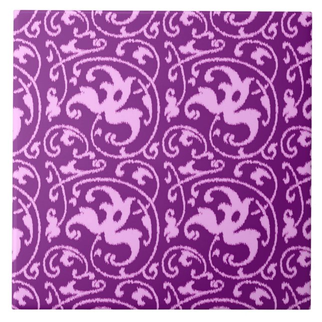 Ikat Blommigt Damask - Orchid och Lila Kakelplatta (Framsidan)