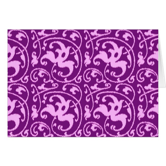 Ikat Blommigt Damask - Orchid och Lila OBS Kort (Framsidan Horizontal)