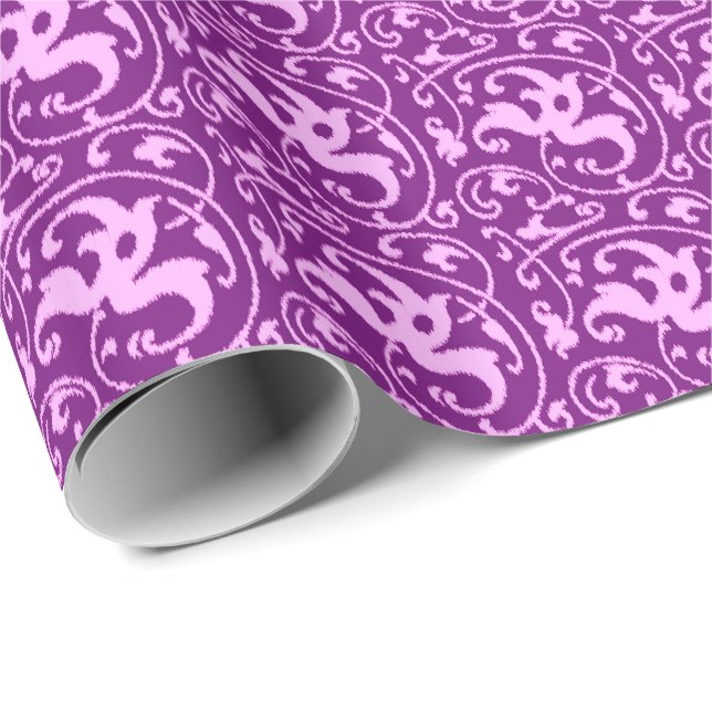 Ikat Blommigt Damask - Orchid och Lila Presentpapper (Rullad Hörn)