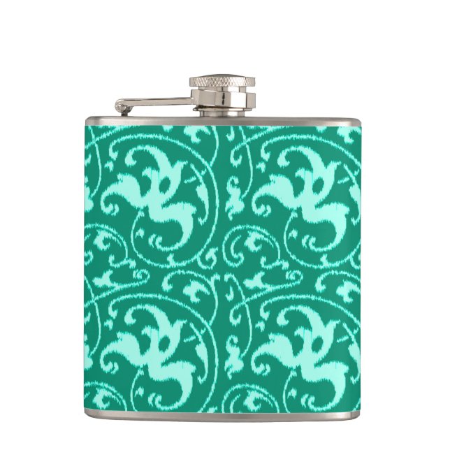 Ikat Blommigt Damask - Turquise och Aqua Fickplunta (Framsidan)