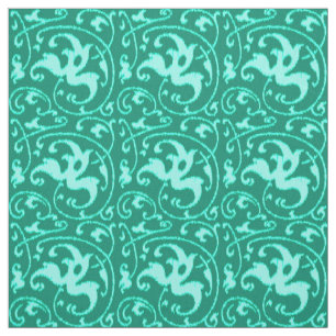 Ikat Blommigt Damask - Turquise och Aqua Tyg