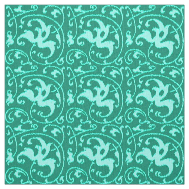 Ikat Blommigt Damask - Turquise och Aqua Tyg (Provkarta)
