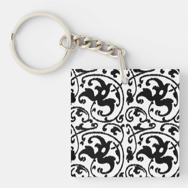 Ikat Blommigt Damask - White and Black (Framsidan)