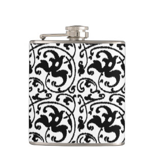 Ikat Blommigt Damask - White and Black Fickplunta