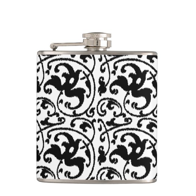Ikat Blommigt Damask - White and Black Fickplunta (Framsidan)