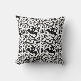 Ikat Blommigt Damask - White and Black Kudde