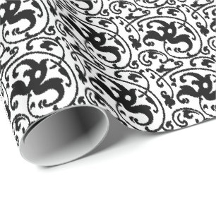 Ikat Blommigt Damask - White and Black Presentpapper