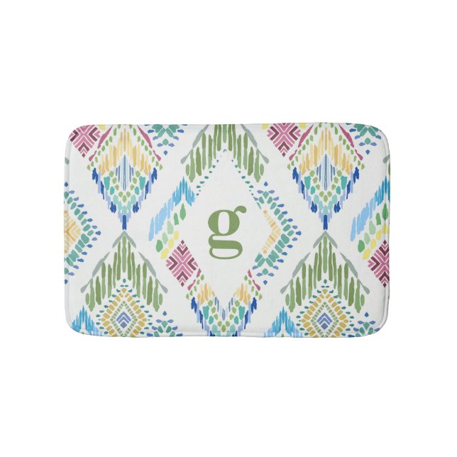 Ikat Blommigt Seamless Mönster Badrumsmatta (Framsidan)