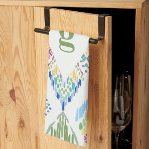Ikat Blommigt Seamless Mönster Kökshandduk
