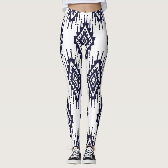 Ikat Boho Aztec Textile Motif Leggings (Framsida)