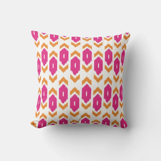 Ikat Boho shock rosaguld och vitmönster Kudde (Framsida)