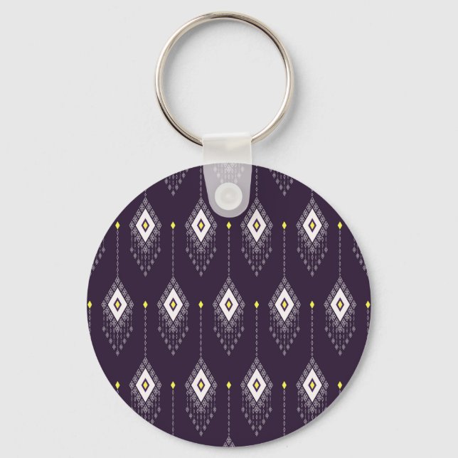Ikat Chandelier Mönster: Vintage Textile Design Nyckelring (Framsida)