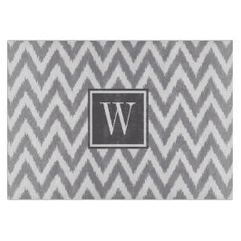Ikat Chevron Grått Monogram Glasskärskivor