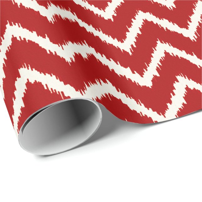 Ikat Chevron Mönster - Djuprött och vitt Presentpapper (Rullad Hörn)