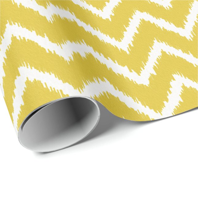Ikat Chevron Mönster - Mustard gult och white Presentpapper (Rullad Hörn)