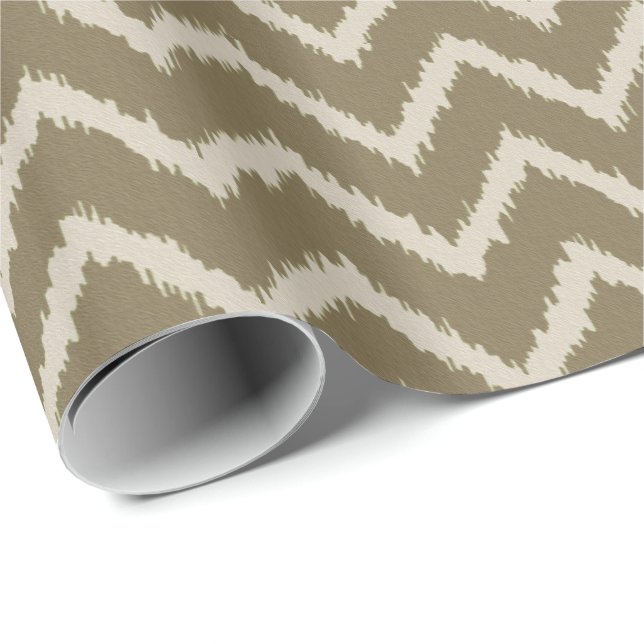 Ikat Chevron Mönster - Taupe tan och beige Presentpapper (Rullad Hörn)
