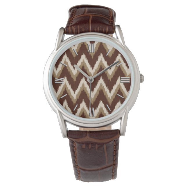 Ikat Chevron Rand - Chocolate Brown & Beige Armbandsur (Framsida)